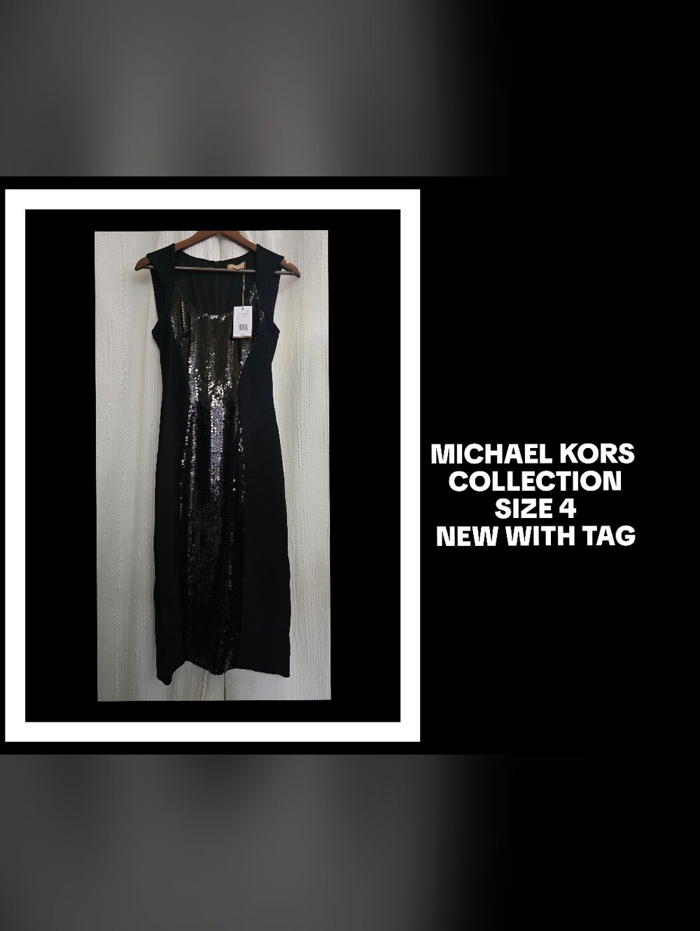 Michael Kors Collection Black Sequin-Front Midi Sheath Dress Womens Size 4